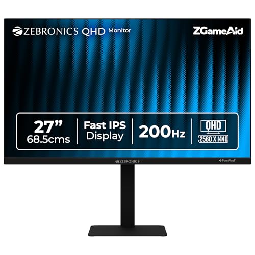 Zebronics 27" QHD Bezel-Less Gaming Monitor, 200Hz Refresh Rate, 1ms MPRT, Fast IPS, 300 Nits, 120% sRGB, 1.07B Colors, Height, Pivot, Tilt, Swivel Ad