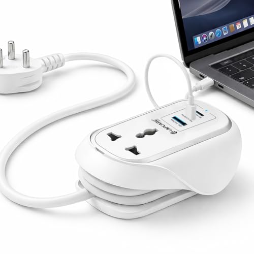 LAPCARE Grip 5-in-1 Desktop Power Strip with 67W GaN Fast Charging, 2 Universal 3 Pin Socket, 2 Type-C PD Ports, 1 USB-A Port, Surge Protection, Fire-