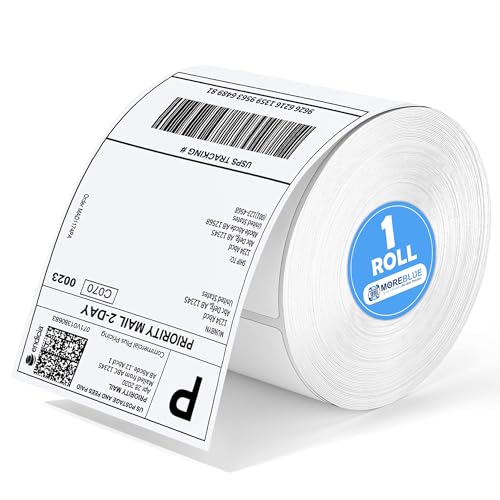 MOREBLUE® 4x6 Direct Thermal Label 70gsm (400 Labels Roll), Premium Self-Adhesive Strong Sticky Labels, Jam-Free Smudge-Proof Thermal Printer Labels f