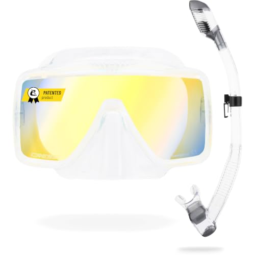 (-25%) Cressi SF1 Schnorchelmaske Erwachsene, Klar/Silber_380 UV Gelb/Blau Glas