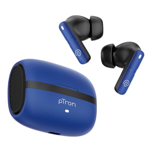 pTron Bassbuds Blaze in-Ear TWS Earbuds w/ 13mm Drivers, 50Hrs Playtime, AI-ENC Clear Calls, Bluetooth V5.4 Wireless Headphones, Touch Control, Voice 
