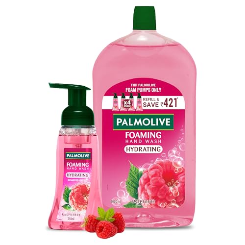 Palmolive Hydrating Raspberry Foaming Handwash Liquid, 1L and 250ml Dispenser Bottle Combo Palmolive Hydrating Raspberry Foaming Handwash Liquid, 1L a