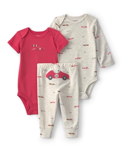 Carter's Conjunto de 3 peças para bebês meninos, Cinza/vermelho, Recém Nascido