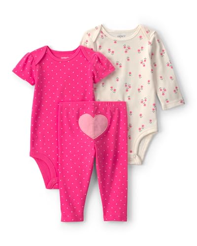 Carter's Conjunto de 3 peças para bebês meninas, Rosa/marfim, Recém Nascido
