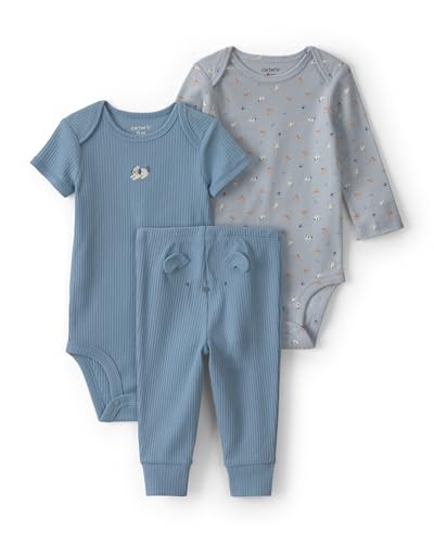 Carter's Conjunto de 3 peças para bebês meninos, Azul/cinza, Recém Nascido
