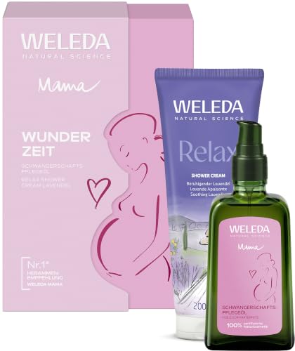 3,00€ Coupon! WELEDA Bio MAMA Geschenkset – Naturkosmetik Körperpflege Set mit Schwangerschaftsöl & Relax Lavendel Duschgel – Natürliches Anti Dehnungsstreifen Hautpflege Geschenk für werdende Mütter (vegan)