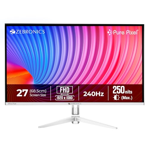 Zebronics 27 Inch FHD Gaming Monitor, 240Hz Refresh Rate, 1ms MPRT, Anti-Glare Display, 250 Nits, 16.7M Colors, Built-in Speakers, HDMI, DP, Bezel-Les