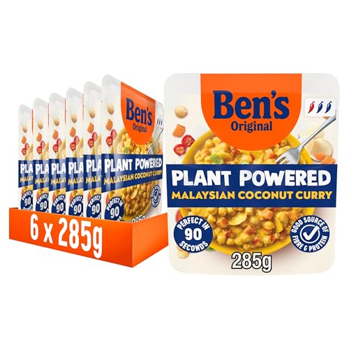 Ben's Original Plant Powered Vegan Ready Meal, Malaysian Coconut Curry, Plant-Based Curry with Chickpeas & Vegetables, Ready in 90 seconds, 6 x 285g Multipack