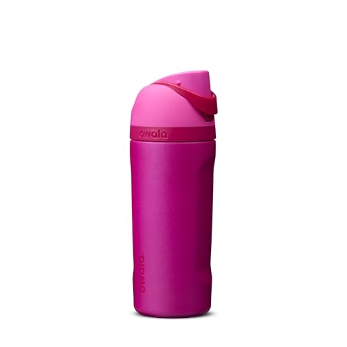 Owala Garrafa de água térmica FreeSip de aço inoxidável com canudo, garrafa de água esportiva sem BPA, ótima para viagens, 473 ml, Read My Lips (rosa choque)