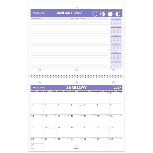 AT-A-GLANCE 2027 Wall Calendar, 8.5" x 11" Planner, Fits 3 Ring Binder, Unruled Blocks, Monthly (PM1702827)