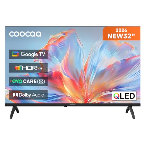 (-42%) coocaa 32 Zoll Smart TV, 80cm, QLED Fernseher mit Google TV, HDR10, HLG, Dolby Audio, EyeCare, Triple Tuner DVB-T/-T2/-C/-S/-S2 CI+, Bluetooth 5.1, 32CGQH40, 2026 Neues Modell