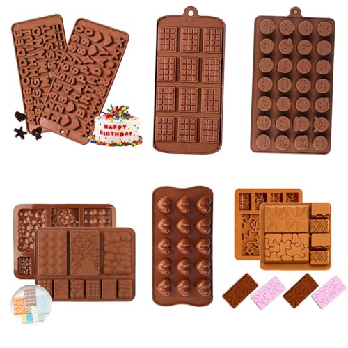 Clazkit Flexible and Reusable Silicone Alphabet, Smiley, Cadbury, Mini Heart, Chocolate Bar and Zigzag Chocolate Molds for Making Chocolate/Candy, Jel