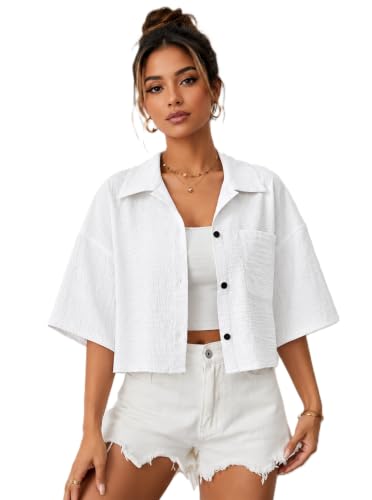 Zurity Jacket for Women Stylish Cropped | Trendy Half Sleeve Button Down Casual Top | Loose Fit Shrug for Beach & Resort Outfits | Fashionable Lightwe