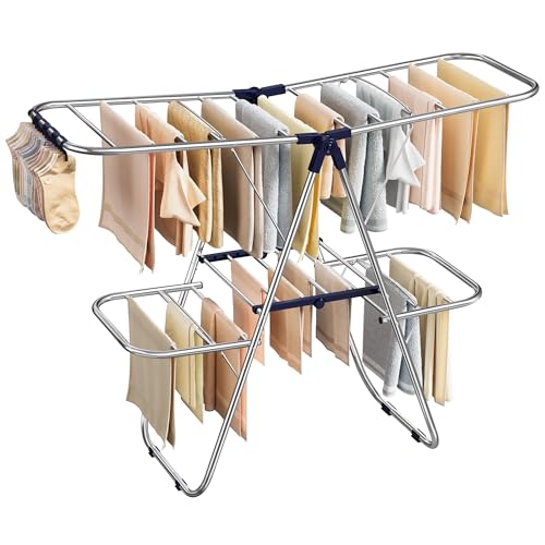 SONGMICS Clothes Drying Rack, Foldable with Sock Clips