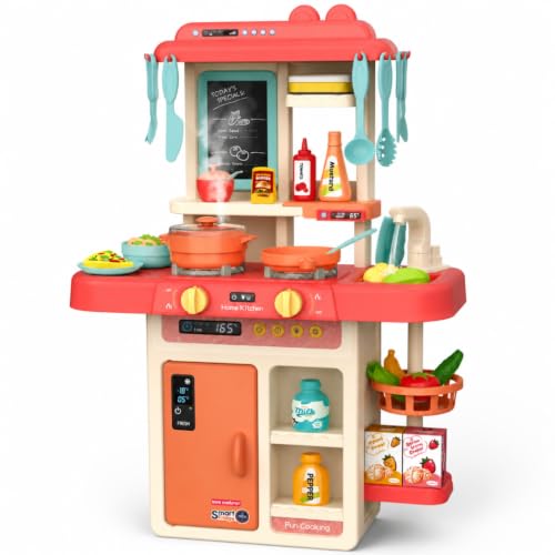 MiniExplorer Kitchen Set for Kids, Big Kitchen Playset with Sound & Light and Cooking Stove,44 Pcs Toy Kitchen Accessories with Running Water, Pretend