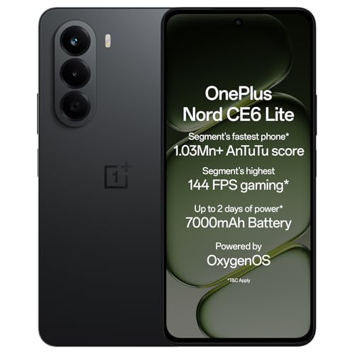 OnePlus Nord CE6 Lite | 6GB+128GB | Hyper Black | Segment's Fastest Dimensity 7400 Apex Processor | 7000mAh Battery | Segment's Highest 144Hz Refresh 