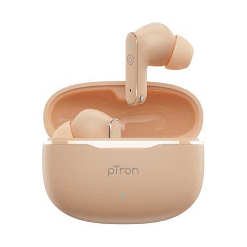 pTron Bassbuds Eon in-Ear TWS Earbuds w/ 13mm Drivers, 45Hrs Playtime, Dual HD Mic & TruTalk AI-ENC Calls, Custom EQ,Mobile App, Bluetooth v6.0 Headph