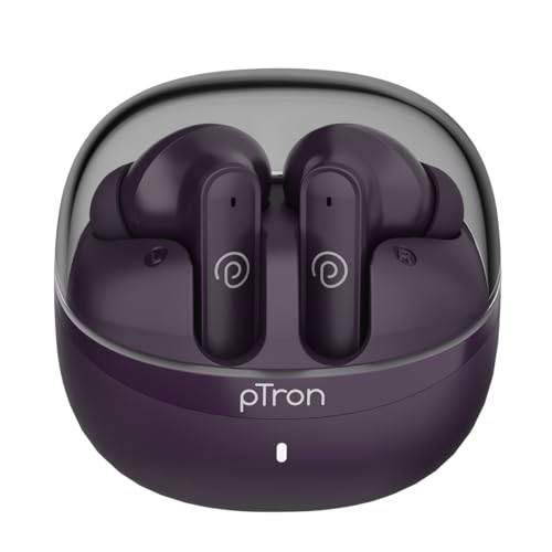 pTron Bassbuds Indie in-Ear TWS Earbuds w/ 10mm Drivers, 45Hrs Playtime, Dual HD Mic & AI-ENC Calls, Custom EQ, Mobile App, BTv5.4 Earphones, Voice As