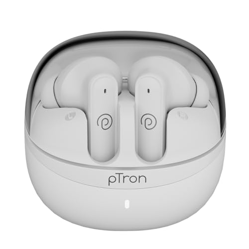 pTron Bassbuds Indie in-Ear TWS Earbuds w/ 10mm Drivers, 45Hrs Playtime, Dual HD Mic & AI-ENC Calls, Custom EQ, Mobile App, Bluetooth V5.4 Earphones, 