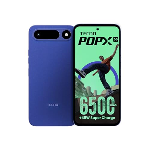 Tecno POP X 5G (Midnight Blue, 4GB+128GB) | 6500mAh+45W Fast Charger | IP64 Pro | MIL-STD 810H Protection | Upto 12GB* RAM | Fastest 8X Network Speed*