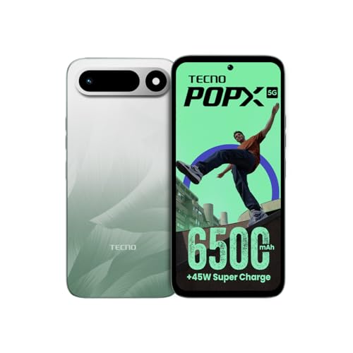 Tecno POP X 5G (Ripple Green, 4GB+128GB) | 6500mAh+45W Fast Charger | IP64 Pro | MIL-STD 810H Protection | Upto 18GB* RAM | Fastest 8X Network Speed* 
