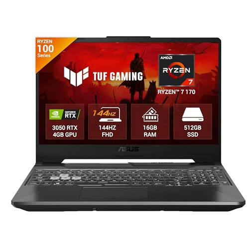 ASUS TUF A15, AMD Ryzen 7 170, RTX 3050-4GB, 16GB RAM (Upgradeable), 512GB SSD, FHD, 15.6"(39.6 cm), Gaming Laptop