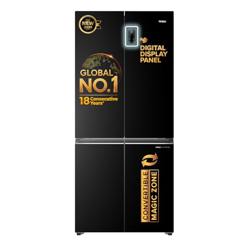 Haier 520 L 3 Star Lumiere Frost Free Triple Inverter French Door Side by Side Refrigerator (HRB-600EK, Ebony Black, Magic Convertible Zone, Deo Fresh