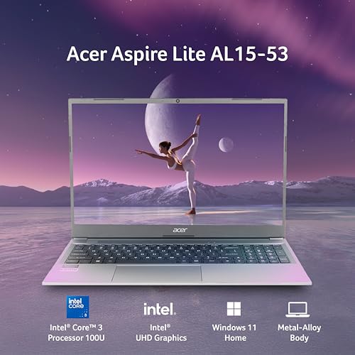 Acer Aspire Lite Intel Core 3-100U Processor, Office 2024 + M365 Basic, 8GB RAM/512GB SSD, 15.6"/39.62 cm, FHD IPS Display,Win 11 Home, Steel Grey, 1.