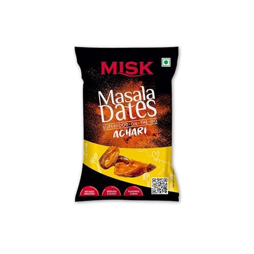 MISK Masala Dates Achari, 40g | Flavoured Seedless Dates | Healthy Snacking | Ready-to-Eat | Superfood Snack | Energy Snack