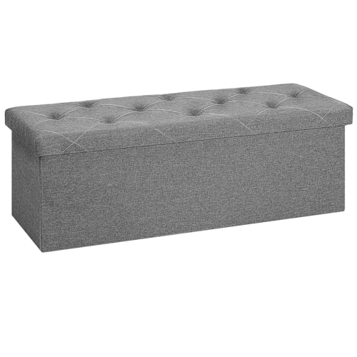 🔥 STARKER PREIS (-36%) ‌Sweetcrispy Sitzbank mit Stauraum, Klappbare Sitztruhe, Sitzhocker, 110 x 38 x 38 cm, Aufbewahrungsbox mit Deckel als Hocker & Fußbank, bis 300 kg belastbar, für Wohnzimmer Schlafzimmer Flur, Grau