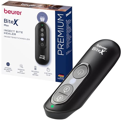Beurer BiteX Max Deep Black, stylo anti moustique chauffant contre piqure moustique, dispositif contre les démangeaisons avec grande surface de chauffe, avec lumière et batterie rechargeable