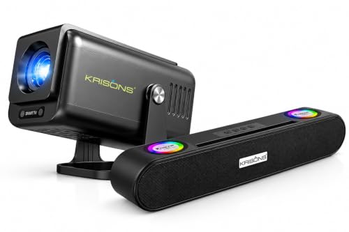 Krisons-Zytel 002 Smart Android Projector with Free 20 Watts SoundBar, WiFi 6 & 5.4 Bluetooth| Full HD Supprot |Upto 200" Screen|Auto Focus/Keystone |