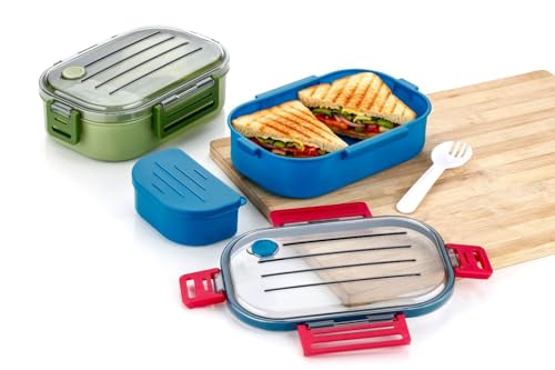 3-Compartment Lunch Box with Spoon, Leakproof BPA Free Plastic Container, Airtight Lock Lunch Box for Kids School, Office, Picnic & Travel