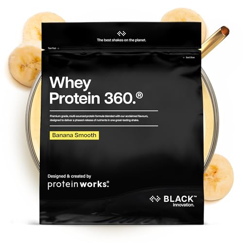 Protein Works | Whey Protein 360 - Black Innovation, Whey Protein Powder, Premium-Grade, Tri-Protein Blend, No Added Sugar, Complete Amino Acid Profile, Banana Milkshake, 40 Servings, 1.2kg