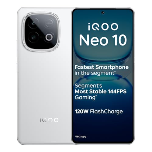 iQOO Neo 10 (Alpine White, 8GB RAM, 256GB Storage) | Segment's Fastest Processor* with Snapdragon 8s Gen 4 & Supercomputing chip Q1 | 120W FlashCharge