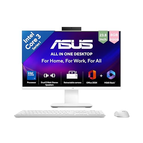 ASUS V400 (2026),Intel Core 3 100U (14th Gen),Intel iGPU,8GB/512GB,FHD,23.8"(60.45 cm),Windows 11,M365 Basic(1Y),Office 24,White,5.46 kg,V440VAB-KWC30