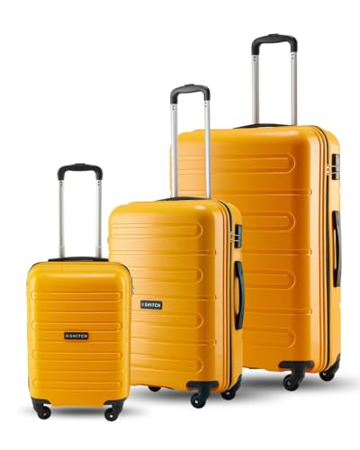 Loop 3Pc Set Yellow Polypropylene Hard Travel Suitcase - Suitcase for Travel Set of 3 & Luggage with 4 Wheels, Secure Lock & Free Shoe Bag