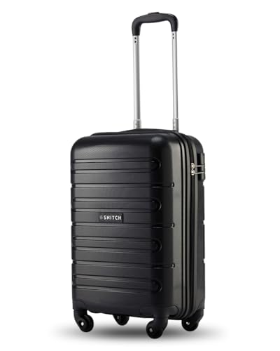 Loop Cabin Size Black Polypropylene Hard Travel Suitcase - Trolley Bag Small & Luggage with 4 Wheels, Secure Lock & Free Shoe Bag