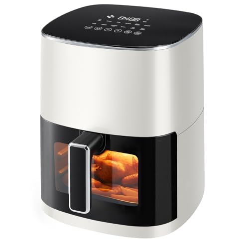 🔥 STARKER PREIS (-49%) Sweetcrispy Heißluftfritteuse Airfryer 6L mit Sichtfenster, 12-in-1 Funktionen & Touchscreen Air Fryer, Gesundes Fettfrei Kochen, Antihaftkorb, Spülmaschinenfeste Körbe, Für 3-6 Personen, Beige