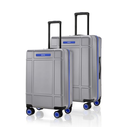 SNITCH Blink 2Pc Set Silver Polycarbonate Hard Travel Suitcase - Trolley Bag Set of 2 & Luggage with 8 Wheels, Premium Lock, Wet & Dry Pouch & Free Sh