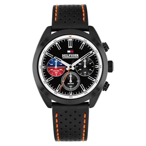Hudson with Quartz Fashion Chrono Analog Black Dial Black Leather Strap Watch for Men - TH1710766W