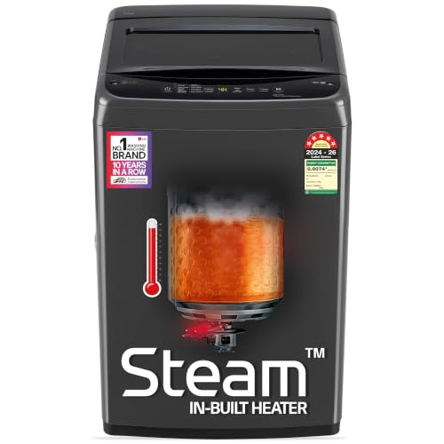 LG 9 Kg, 5 Star, Smart Inverter Technology, In-built heater with Steam, Fully Automatic Top Load Washing Machine (T90VBMB1S, Turbodrum, Stain Clean, L