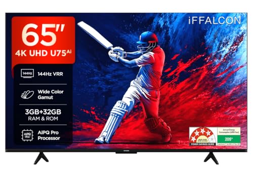 iFFALCON 164 cm (65 Inches) 4K UHD Smart LED Google TV | 144Hz VRR | 3GB RAM | Dolby Vision & Atmos | Game Master | 65U75 iFFALCON 164 cm (65 Inches) 