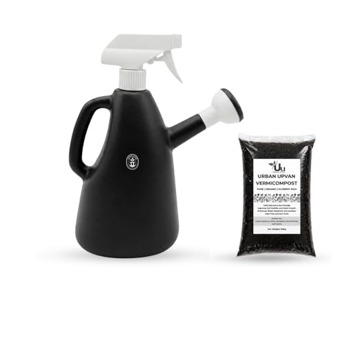 Urban Upvan Watering Can 1L (Multicolor) with 500g Vermicompost | Plastic Garden Water Can with Sprinkler Spout | Lightweight, Durable, Ergonomic Hand