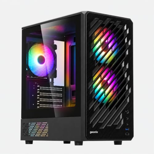 Geonix Blaze Box Gaming Cabinet, 3 Pre-Installed ARGB Fans, Black | Computer case, Real Tempered Glass Side Panel, Micro-ATX/Mini-ITX Support, 285mm G