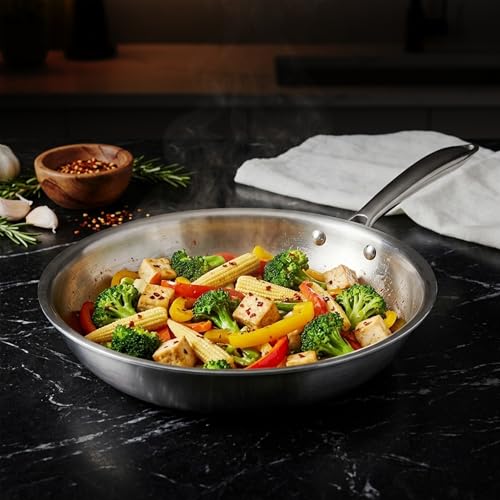 AGARO Regency 26 cm Triply Stainless Steel Fry Pan with Lid (2.3L), Induction & Gas Compatible, ensures Even Heat, Non-Toxic with no Chemical Coating,