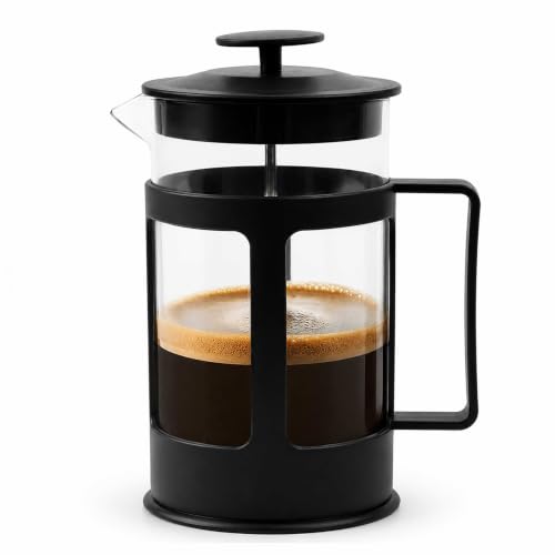 French Press Coffee Maker, 600 ml | Heat-Resistant Borosilicate Glass Carafe, 4-Level Stainless Steel Filtration & Spill-Free Spout for Rich Coffee, T