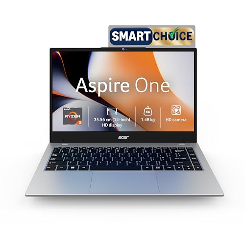 Acer Smartchoice Aspire One, AMD Ryzen 3-7320U, Office 2024 + M365 Basic, 8GB LPDDR5 RAM/ 256GB SSD, 14.0"/35.56cm TN HD Display, Win 11 Home, Pure Si