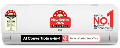 LG 1 Ton 5 Star, New star rated, Smart Inverter Split AC (Copper, AI Convertible 6-in-1 Cooling, Faster Cooling & Energy Saving, HD Filter with Anti-V