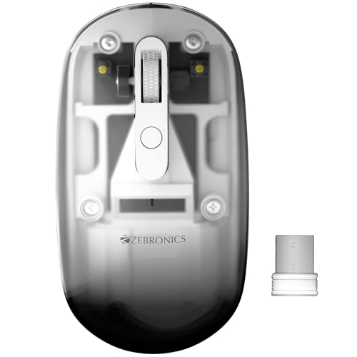 Zebronics Sheer Pro Wireless Mouse, Translucent Design, Up to 1600 DPI, Dual Mode 2.4GHz + BT, 4 Buttons, Type-C Rechargeable, Silent Clicks, USB Nano